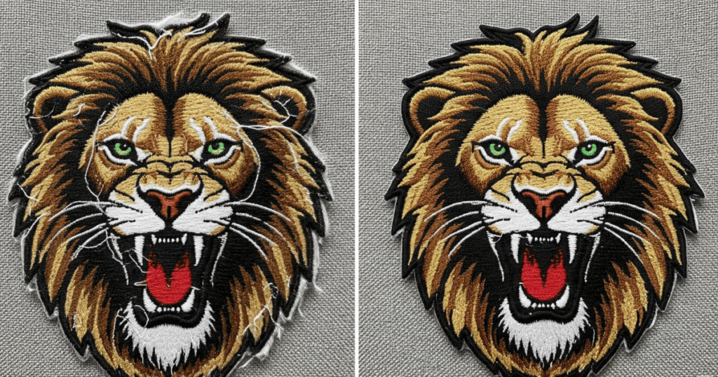Side by side comparison of a poorly digitized patch and a professionally digitized patch.